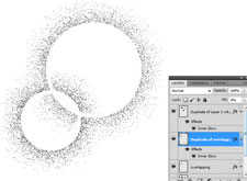Two overlapping circles, both with a dithered border inside.